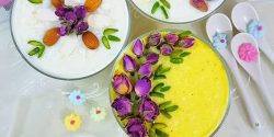 طرز تهیه شیر برنج خامه ای زعفرانی خوشمزه و مجلسی