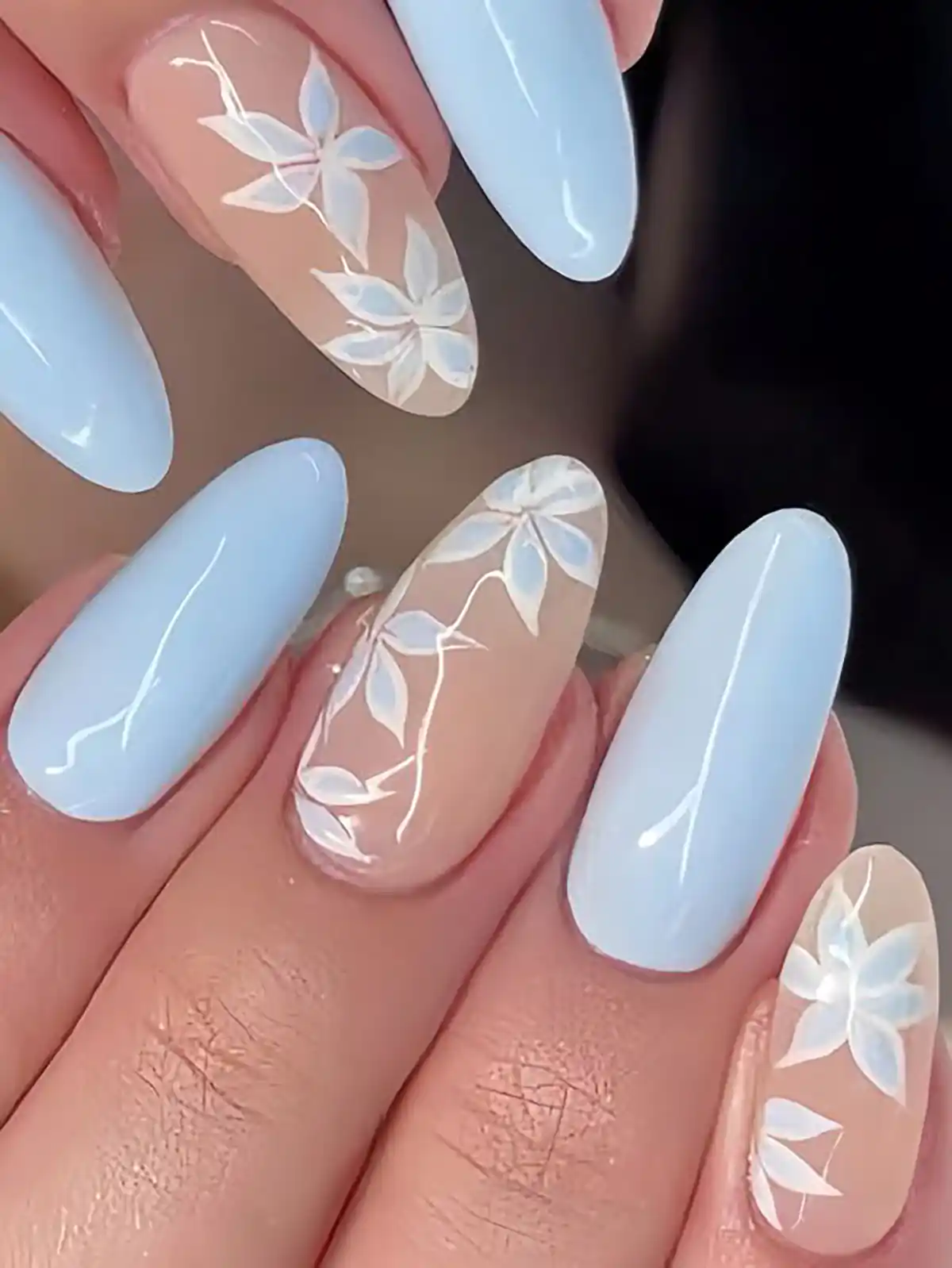 کاشت ناخن آبی آسمانی زیبا