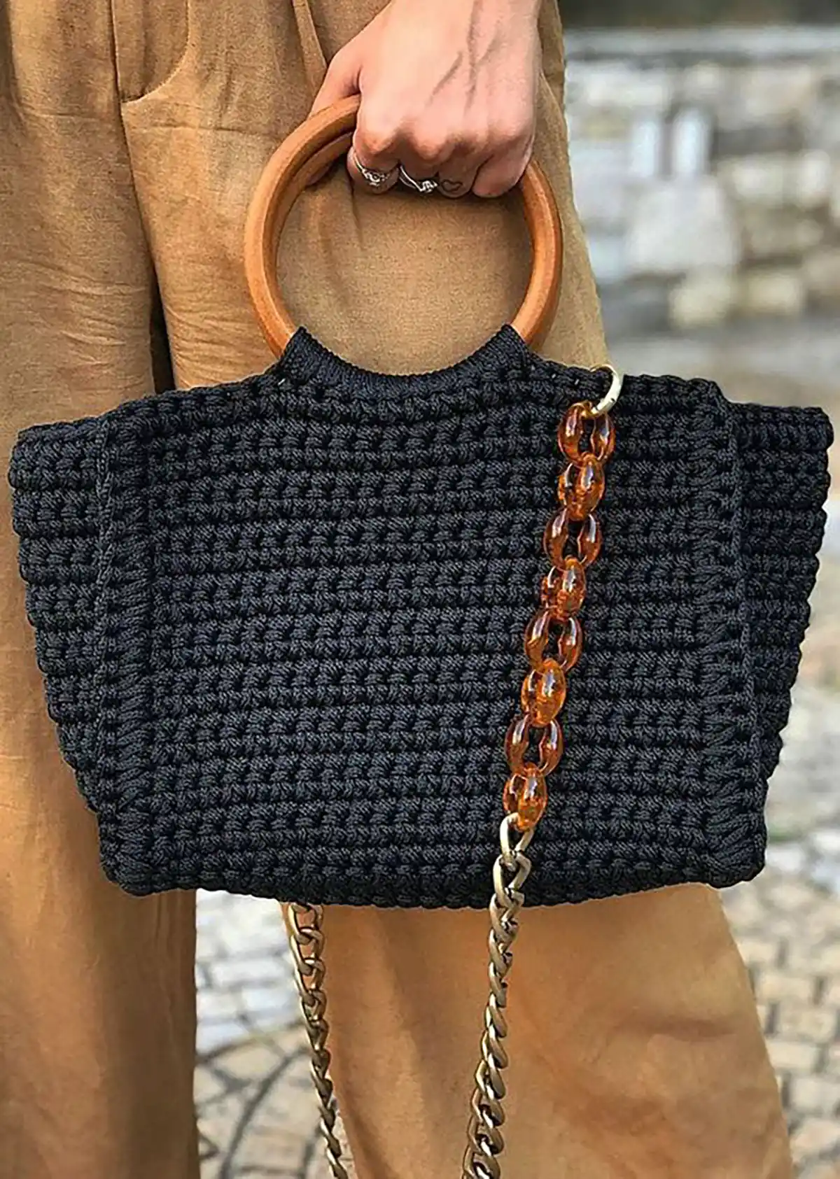 کیف دستی مشکی مکرومه زنانه