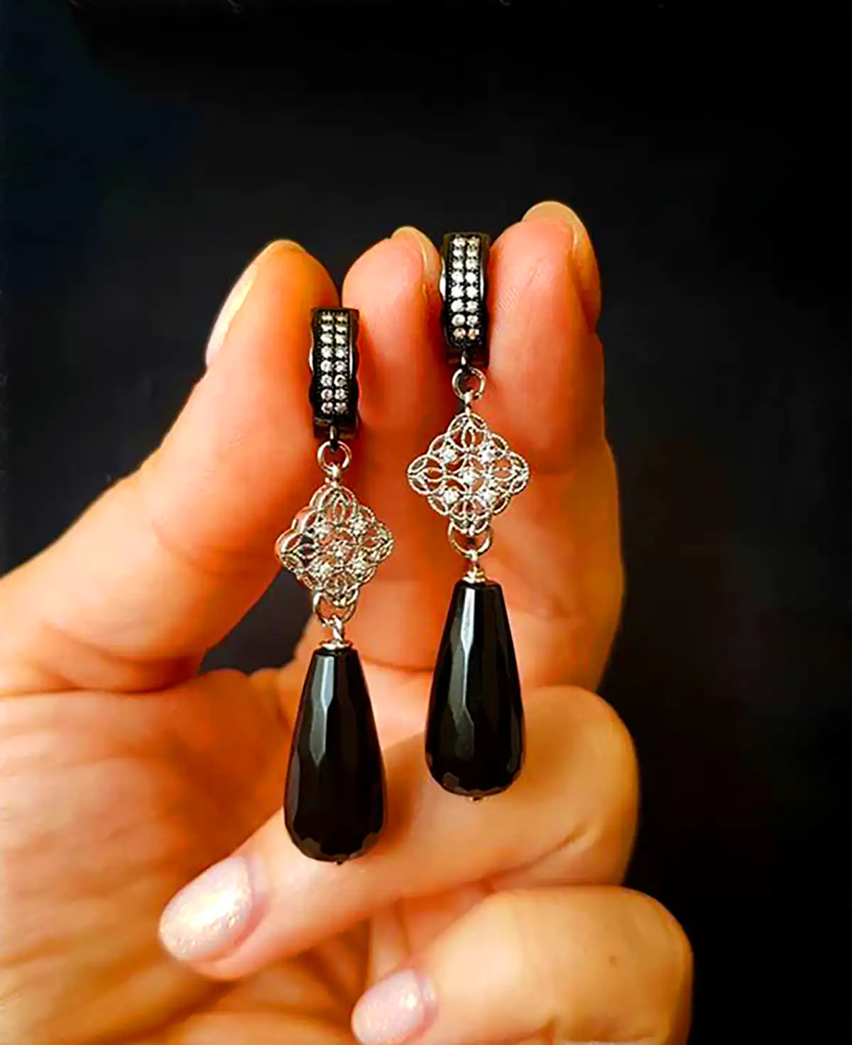 گوشواره مجلسی سنگ اونیکس