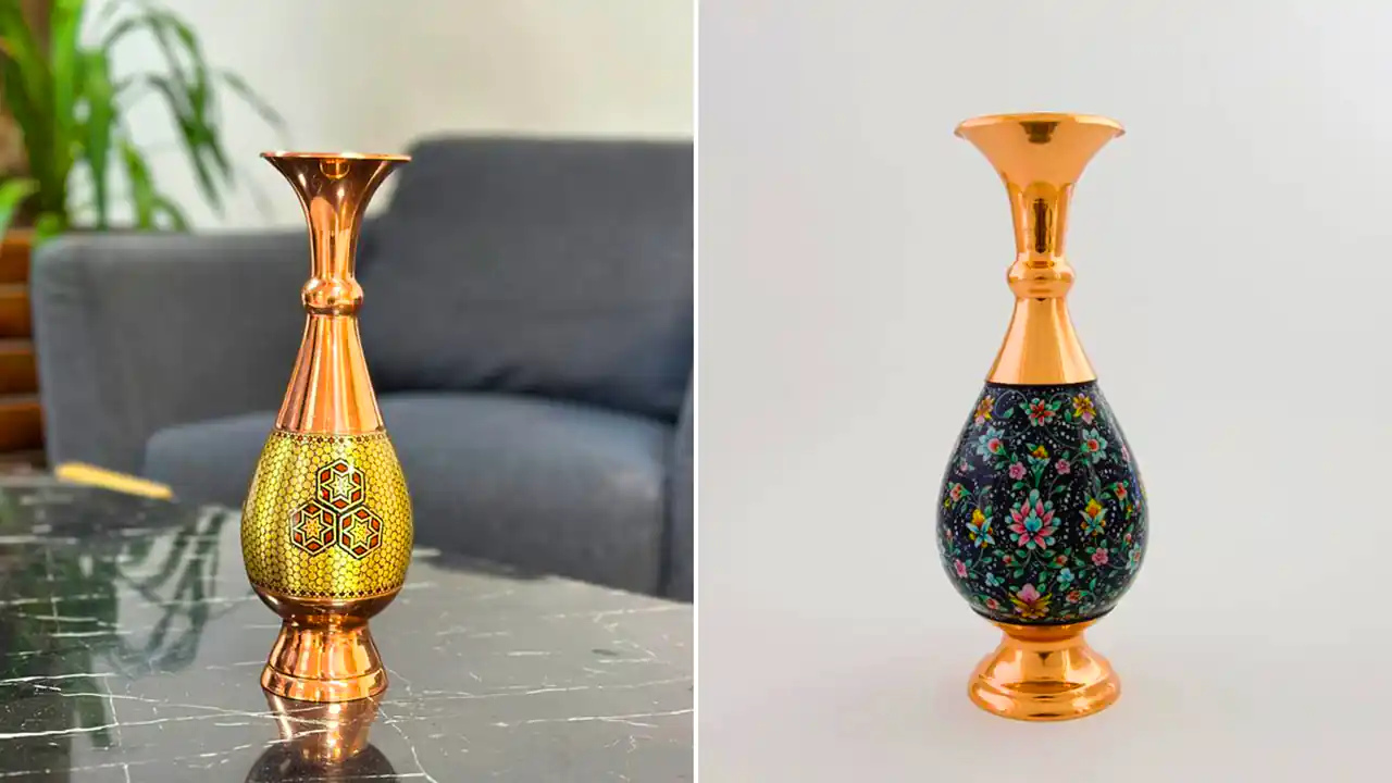 گلدان مسی میناکاری