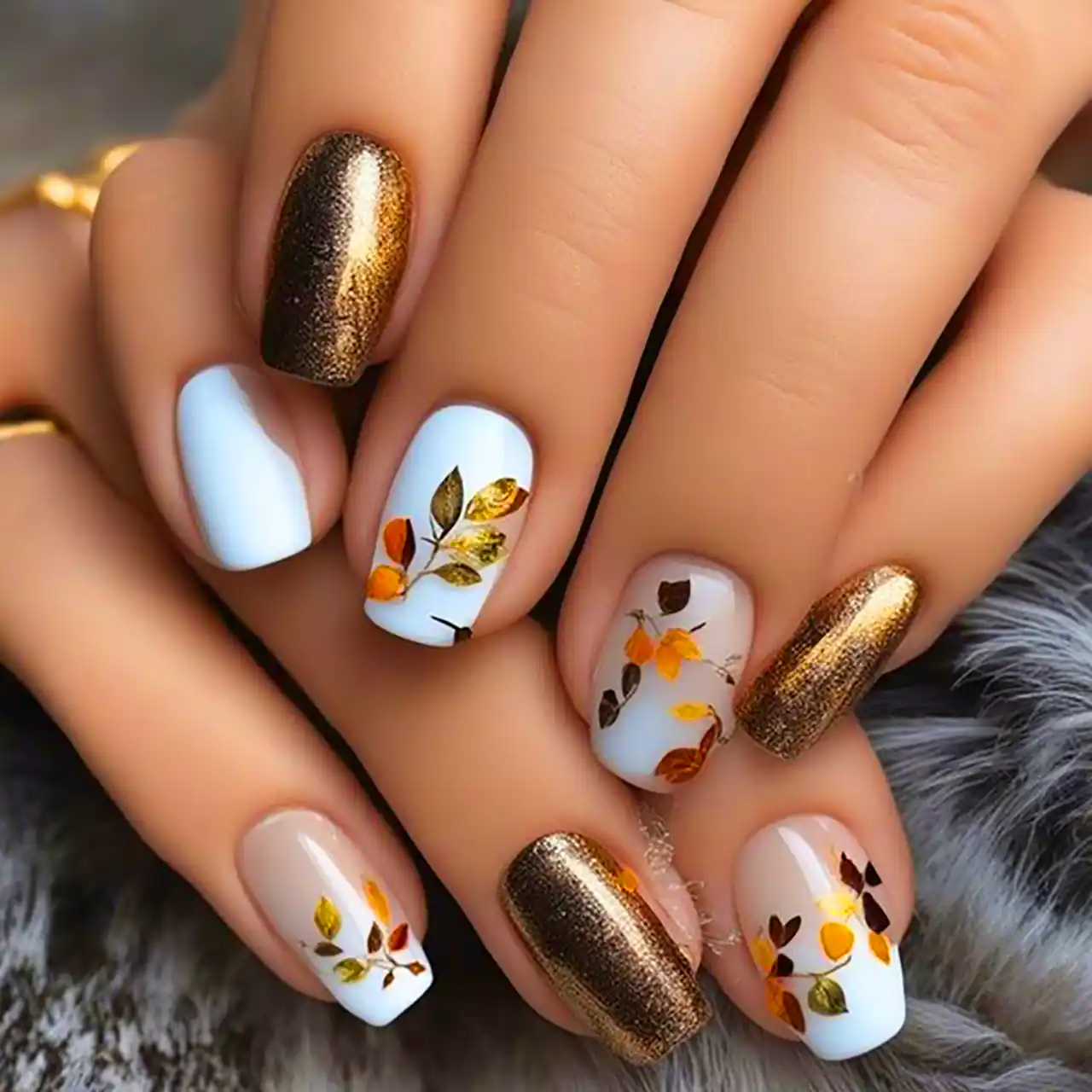 طراحی برگ پاییزی روی ناخن
