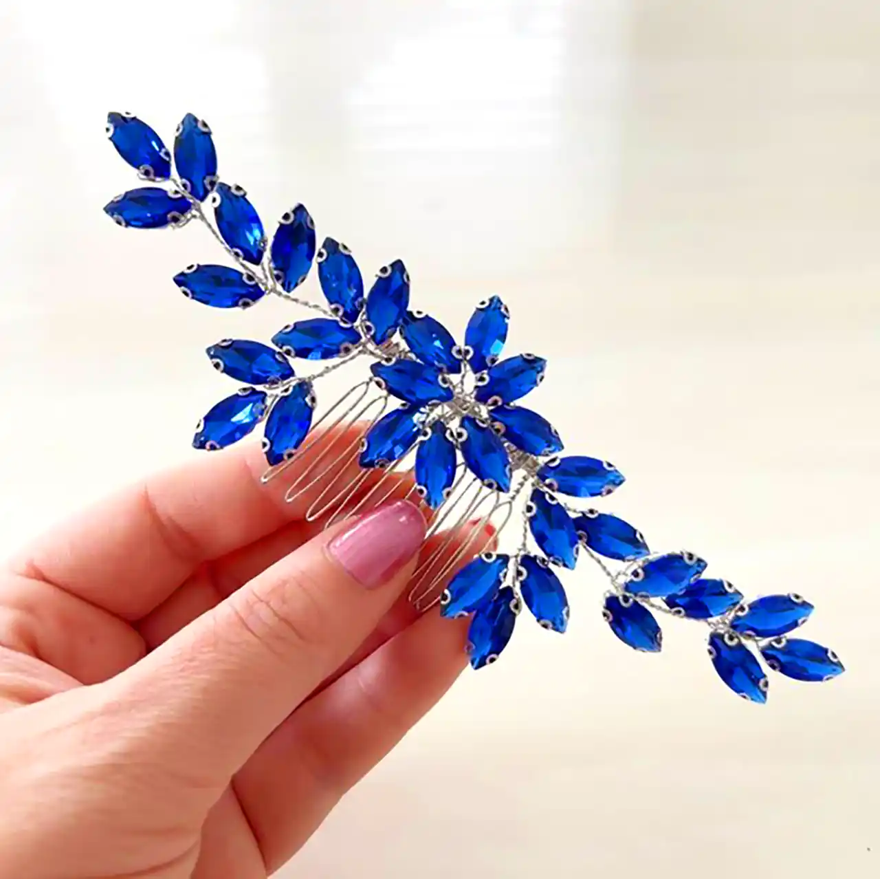 گیره مو جواهر نشان آبی 
