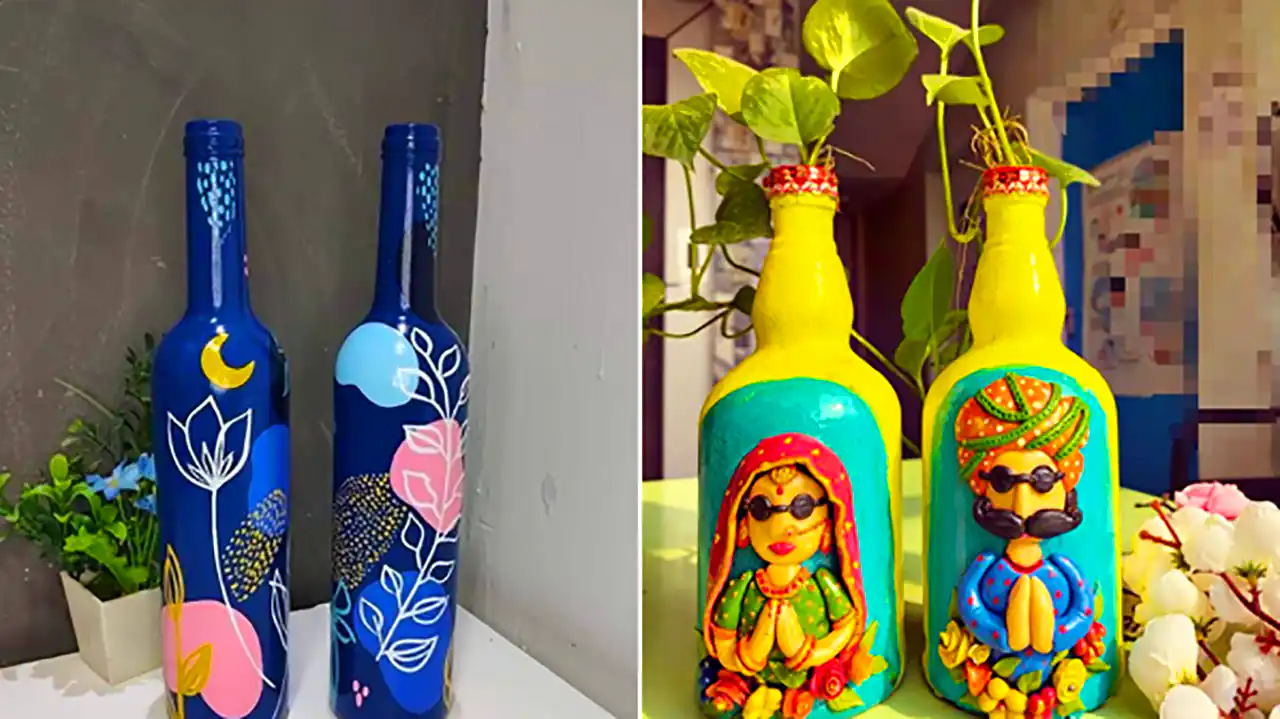 بطری شیشه ای دکوری نقاشی دستی