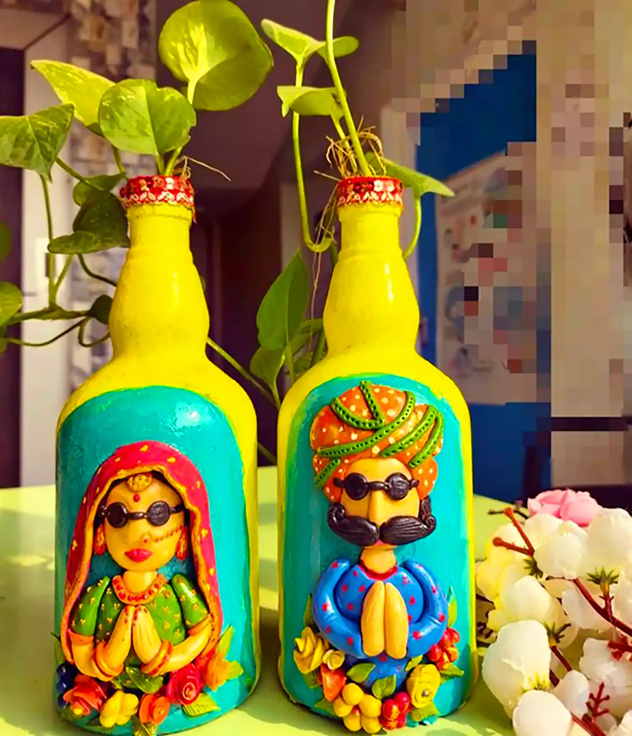 بطری شیشه ای دکوری نقاشی دستی
