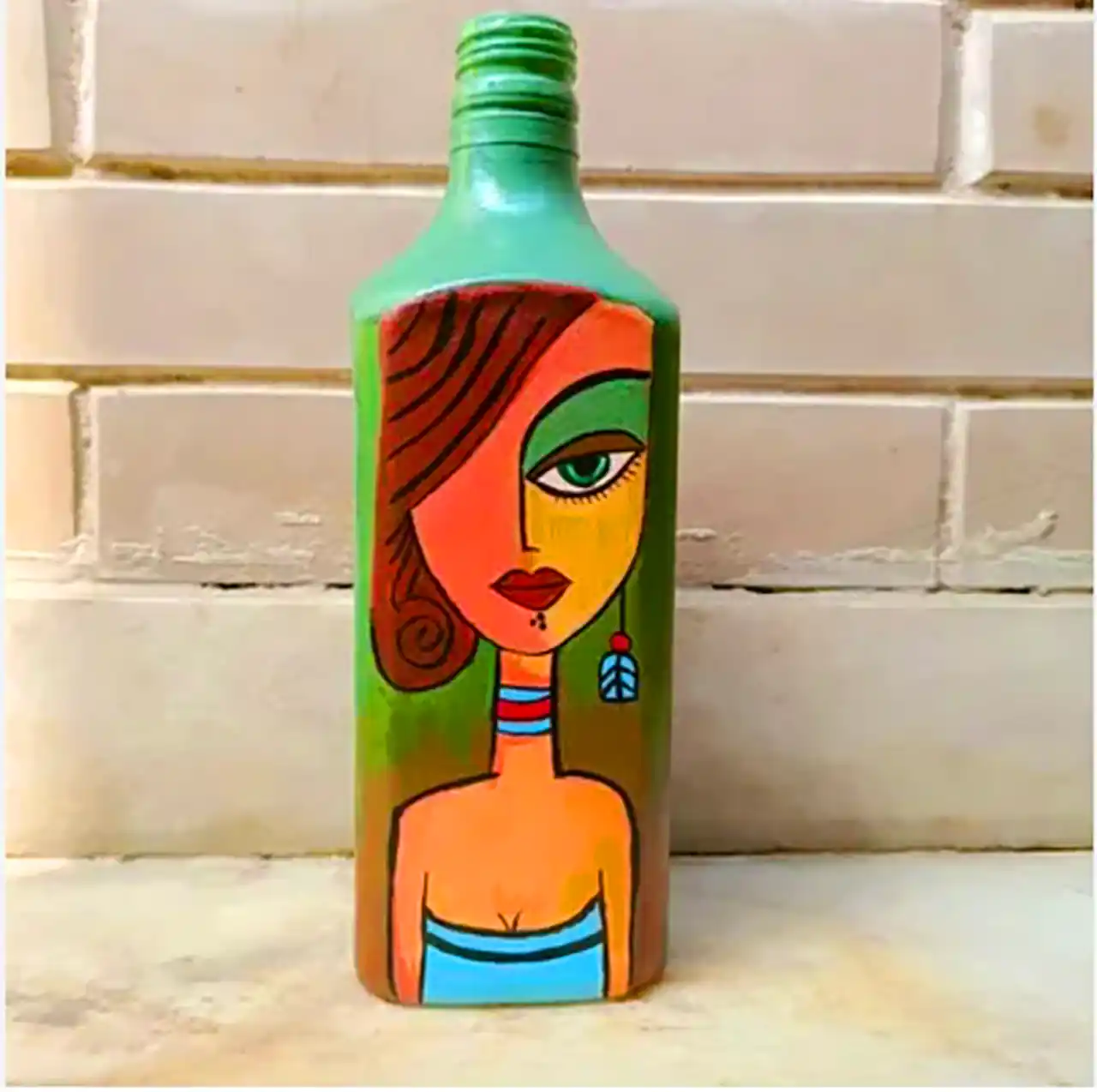 بطری شیشه ای دکوری نقاشی دستی