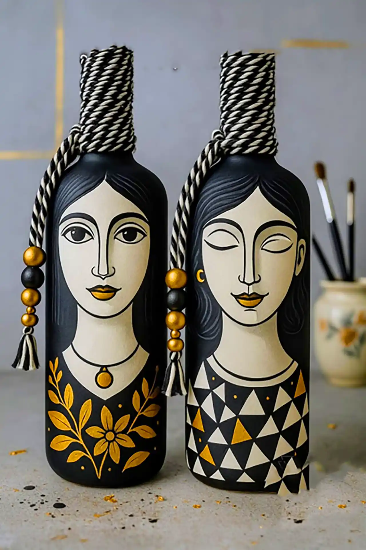 بطری شیشه ای دکوری نقاشی دستی