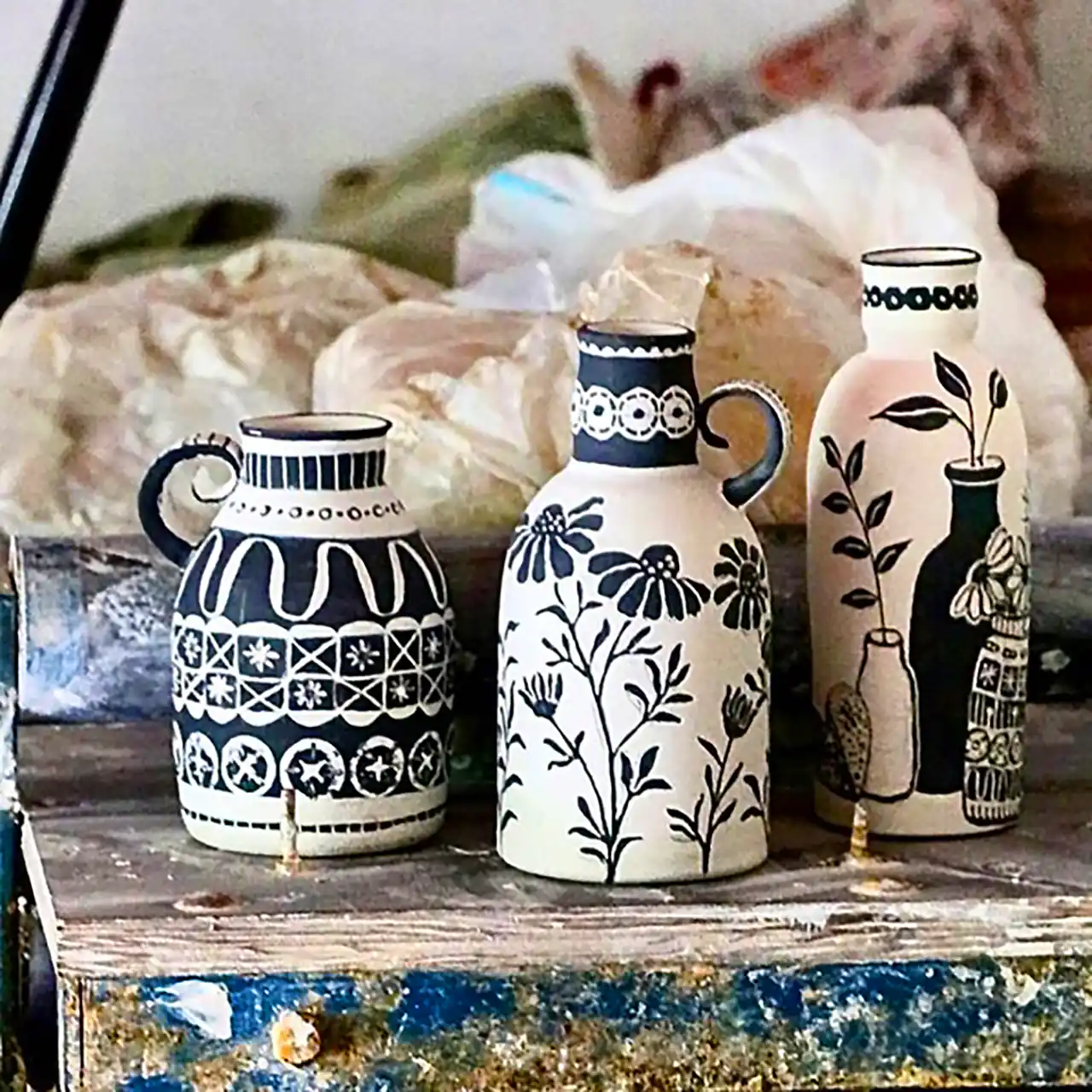 بطری شیشه ای دکوری نقاشی دستی